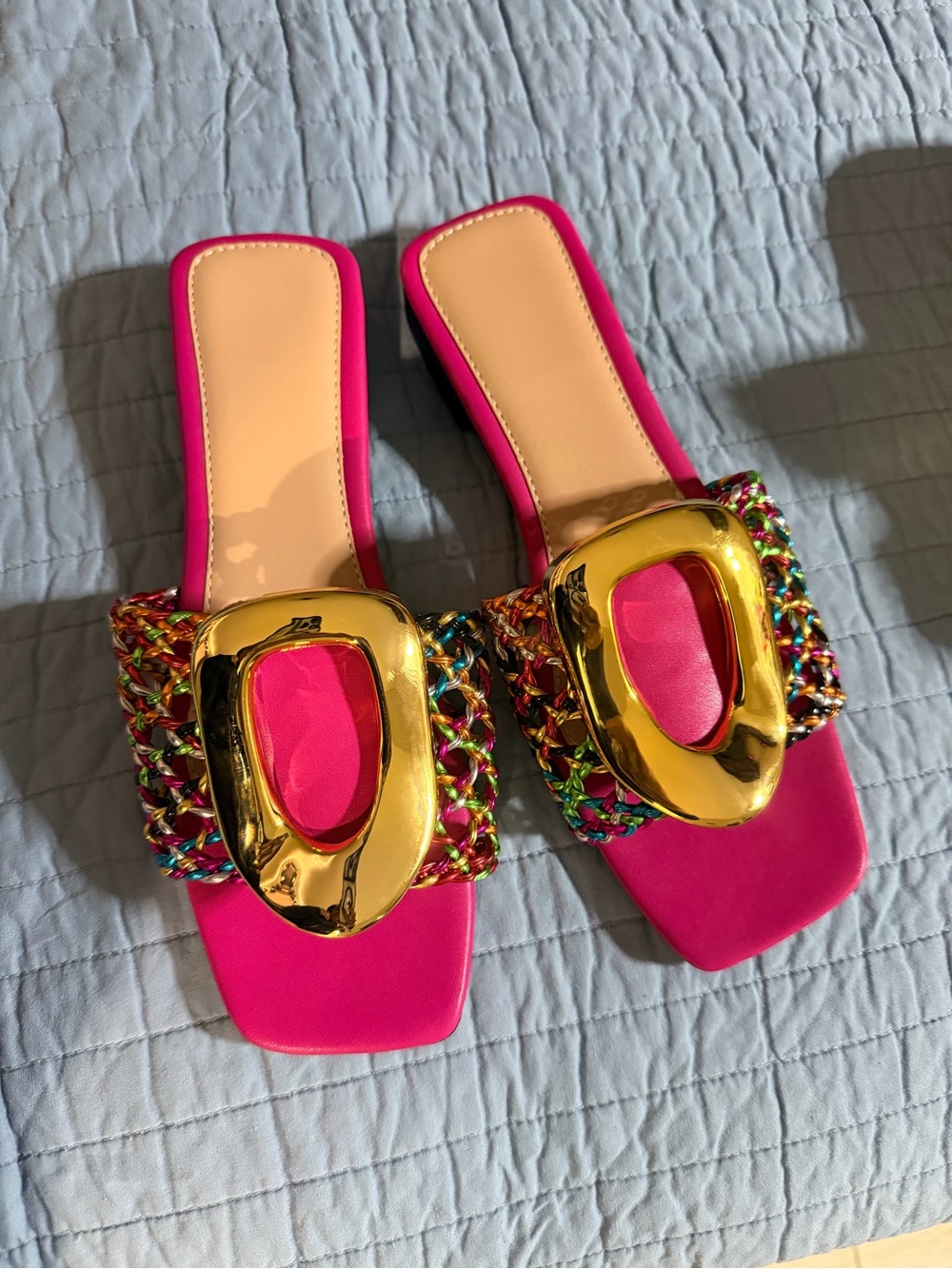 Women's Hot Pink Slide Sandals with Gold Accent Buckle